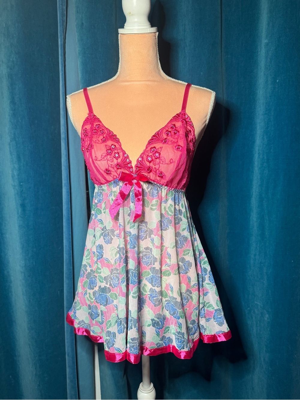 Hot Pink Floral Lace Babydoll Chemise - Women's Intimates